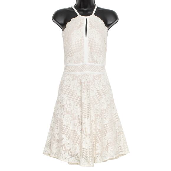 Morgan & Co Womens Dress Fit & Flare Floral Embroidered Metallic Ivory Size 4 FH - Picture 1 of 5